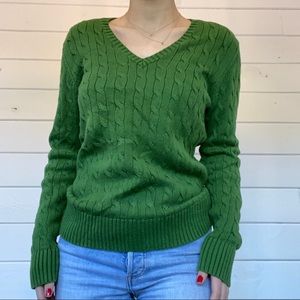 Tommy Hilfiger Green Cable Knit V-Neck Sweater